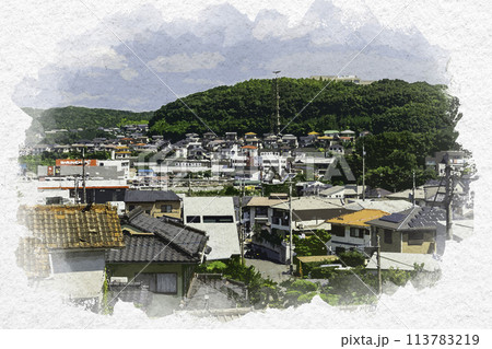 水彩画風　早島の街並み　南岡山医療センター方面　岡山県都窪郡早島町 113783219