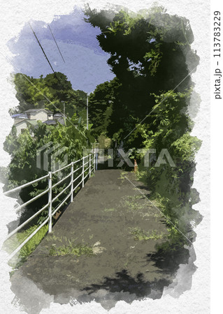 水彩画風 早島の街並み 不老のみち 岡山県都窪郡早島町 水彩画風 早島の街並み 不老のみち 岡山県都窪郡早島町 113783229