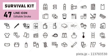 防災グッズ・エマージェンシーキットのアイコンセット 113783530