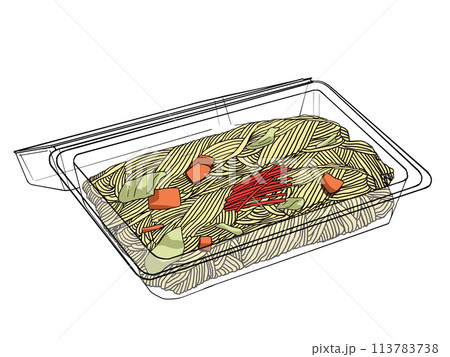 プラスチック容器に入った塩焼きそばのイラスト 113783738