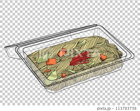 プラスチック容器に入った塩焼きそばのイラスト 113783738