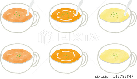 手描き風の白いカップに入ったスープのイラスト 113783847