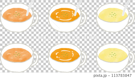 手描き風の白いカップに入ったスープのイラスト 113783847