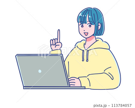 パーカーを着た女の子の表情セット パーカーを着た女の子の表情セット 113784057