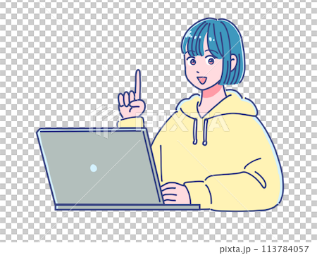 Facial expression set of a girl wearing a hoodie 113784057