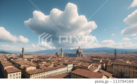 Florence panorama with Duomo and Palazzo Vecchio. Generative AI 113784169