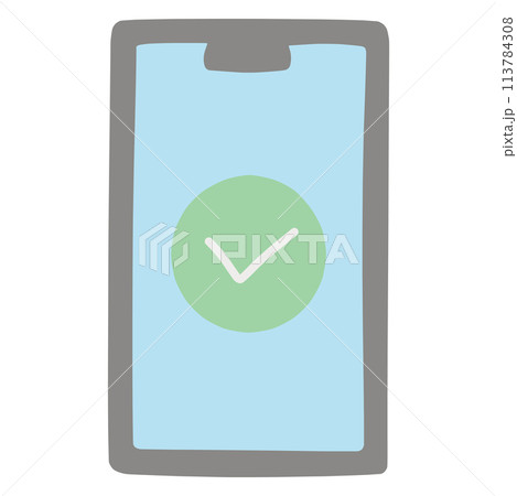 チェックマークがスマホの画面に表示されているシンプルなイラスト 113784308