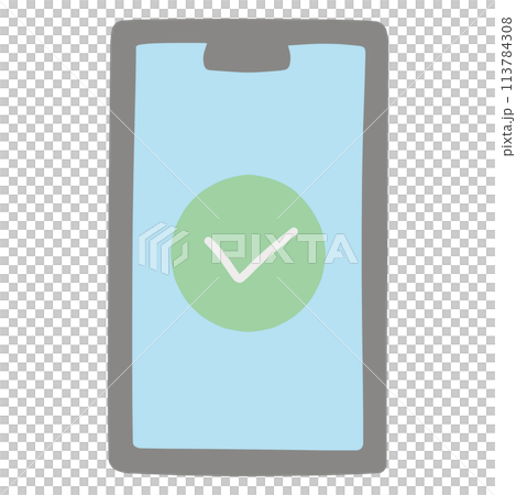 チェックマークがスマホの画面に表示されているシンプルなイラスト 113784308