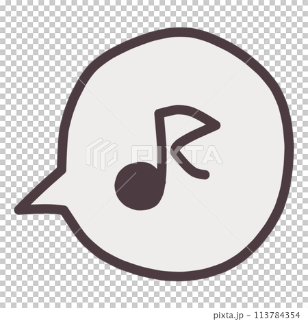 An illustration of a sound effect with a musical note inside a speech bubble 113784354