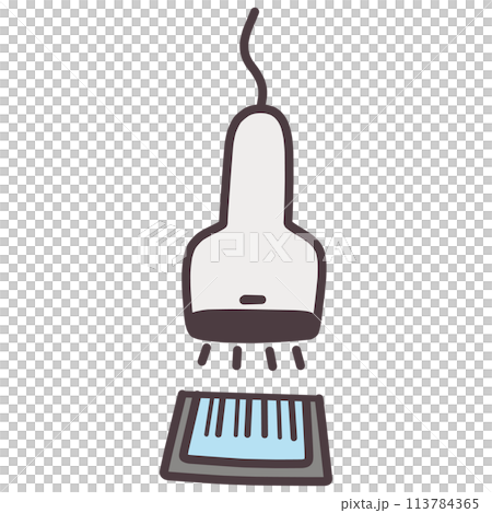 Illustration of a payment being made by scanning a barcode on a smartphone screen 113784365