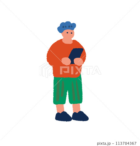 スマホを持つ男性の手描きイラスト スマホを持つ男性の手描きイラスト 113784367