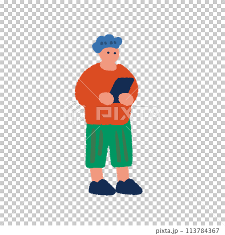 スマホを持つ男性の手描きイラスト スマホを持つ男性の手描きイラスト 113784367