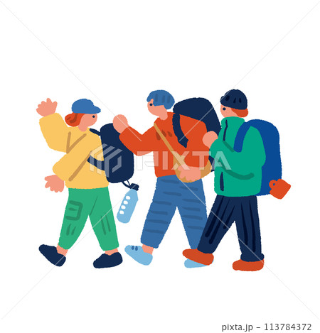 インバウンドや旅行をイメージする人々のシンプルでフラットな手書きイラスト インバウンドや旅行をイメージする人々のシンプルでフラットな手書きイラスト 113784372