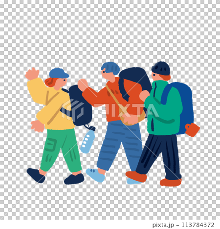 インバウンドや旅行をイメージする人々のシンプルでフラットな手書きイラスト インバウンドや旅行をイメージする人々のシンプルでフラットな手書きイラスト 113784372