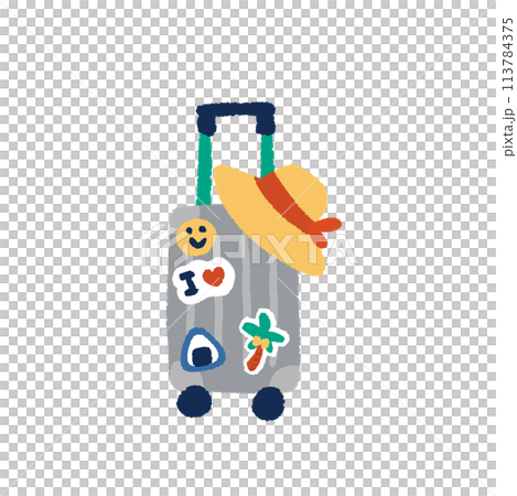 Illustration of a suitcase and hat to evoke travel 113784375