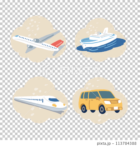 飛機、渡輪、子彈列車和汽車的插圖 113784388