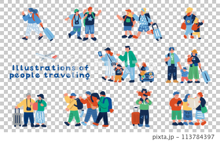 彩色手繪插畫的人們旅行 113784397