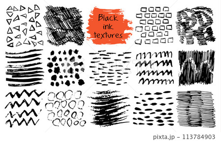 Vector set black ink abstract textures. 113784903