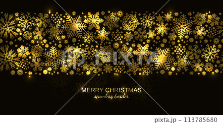 Gold and black seamless snowflake border, Xmas 113785680