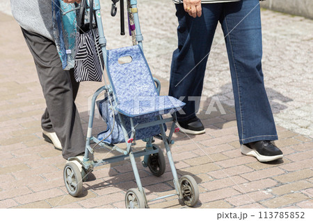 シルバーカーを押して散歩をする高齢者 113785852