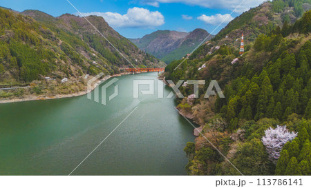 ドローンで撮影したダム 113786141