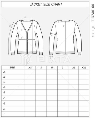 Cardigan size chart. Knitted jacket. 113786166