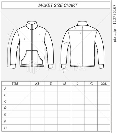 Zip up jacket size chart. Zip up jacket size chart. 113786167