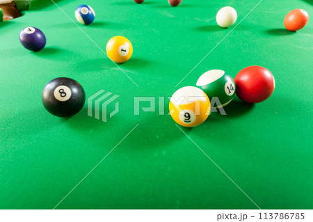 Snooker ball on billiard table Snooker ball on billiard table 113786785