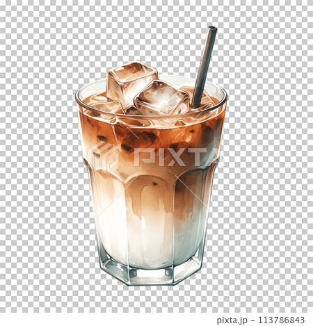 リアルなアイスカフェラテのイラストのイラスト素材 [113786843