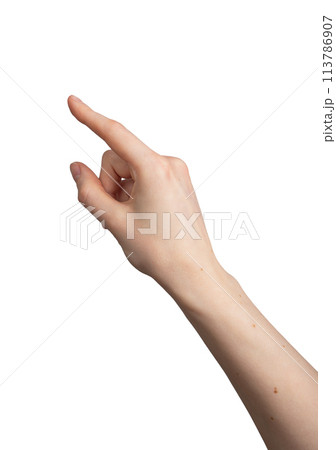 Finger touching, clicking, tapping, hand gesture isolated on white background 113786907