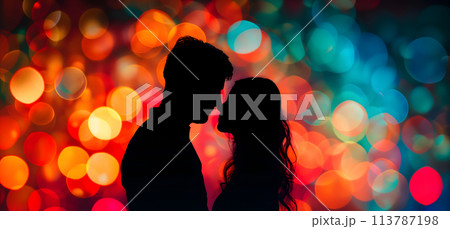 silhouette of a couple with a colorful bokeh...のイラスト素材 [113787198] - PIXTA