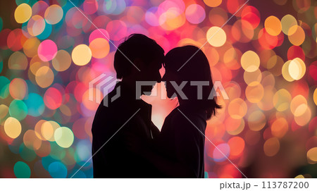 silhouette of a couple with a colorful bokeh...のイラスト素材 [113787200] - PIXTA