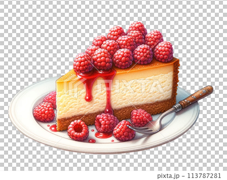 リアルなラズベリーのチーズケーキのイラストのイラスト素材