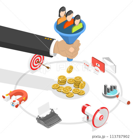 Lead generation strategy flat isometric . 113787902