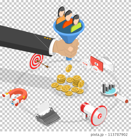 Lead generation strategy flat isometric . 113787902