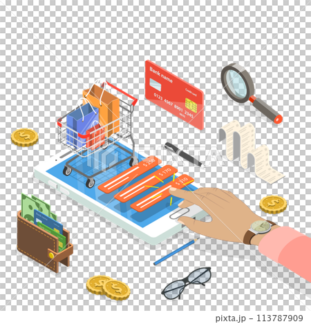 Online shopping flat isometric  concept. 113787909