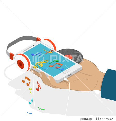 Mobile music isometric flat  conceptual illustration. 113787932