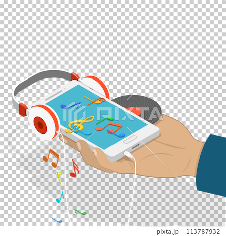 Mobile music isometric flat  conceptual illustration. 113787932