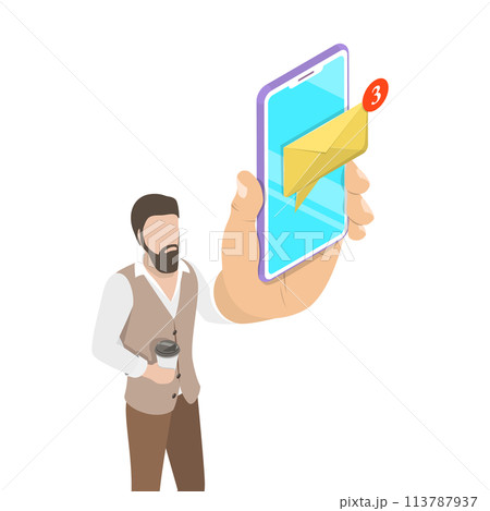 Isometric flat concept of e-mail notification. Isometric flat concept of e-mail notification. 113787937