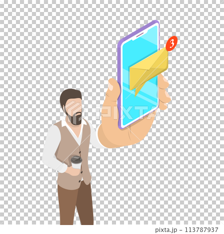 Isometric flat concept of e-mail notification. Isometric flat concept of e-mail notification. 113787937
