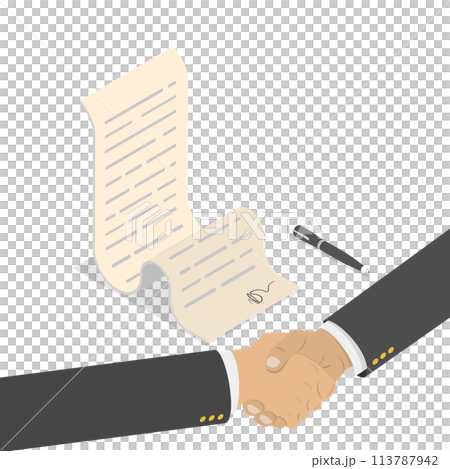 Isometric flat  concept of agreement, handshake. Isometric flat  concept of agreement, handshake. 113787942