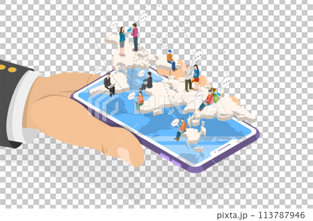 Flat isometric  landing page template of social media network. 113787946