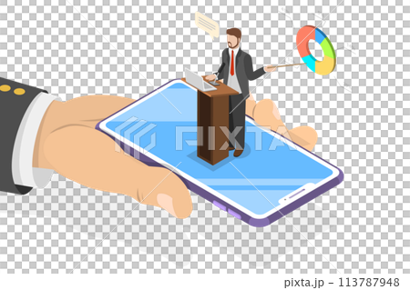 Isometric flat concept of online conference, business meeting, webinar. Isometric flat concept of online conference, business meeting, webinar. 113787948