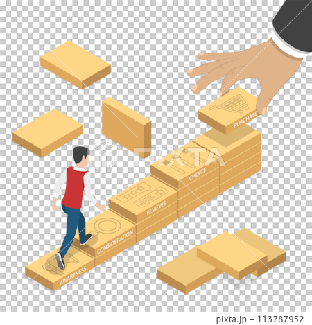 Isometric flat concept of serching customer buying process. Isometric flat concept of serching customer buying process. 113787952