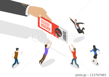 Isometric flat  concept of discount voucher chasing. 113787965