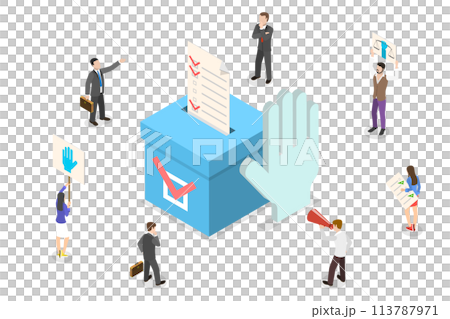 Isometric Flat  Concept of Democratic Election Poll, Social Justice. 113787971