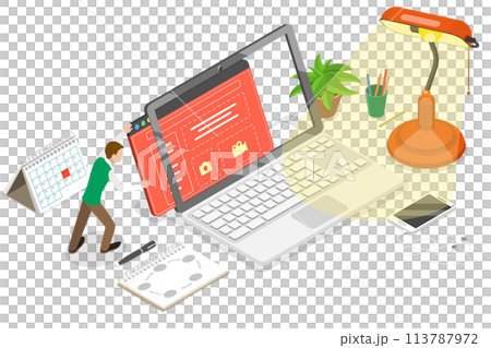 Isometric Flat  Concept of Web Page Design Update. 113787972