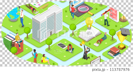 Flat Isometric  Concept of Campus Illustration. Flat Isometric  Concept of Campus Illustration. 113787976