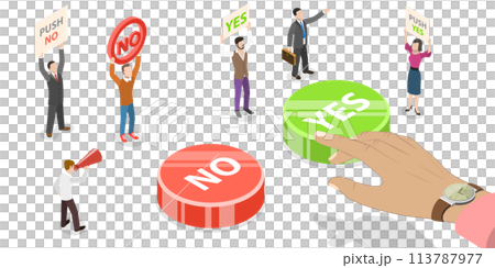 Isometric Concept of Choosing YES or NO answer. 113787977