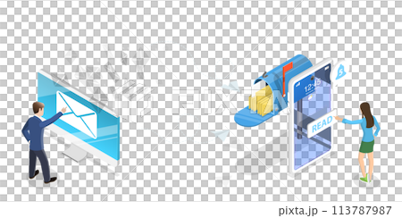 3D Isometric Flat Concept of Mobile Email Marketing. 3D Isometric Flat Concept of Mobile Email Marketing. 113787987